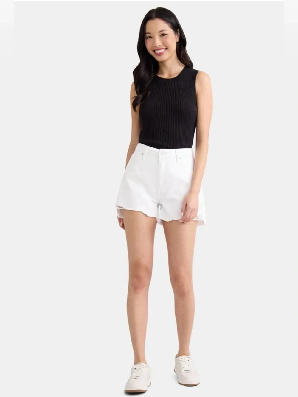 Time and Tru High-Waist Destructed Hem Denim Shorts 4 in inseam